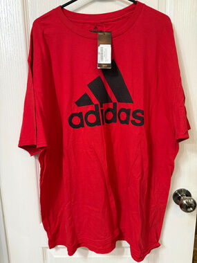 Adidas Men's Red Tee With Black Trefoil Logo Color: Red/Black Size 2XL